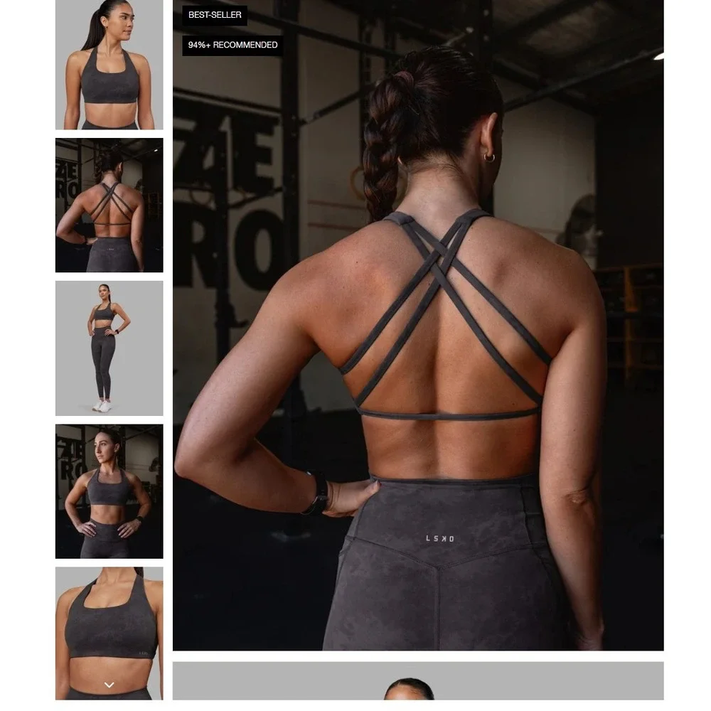 LSKD Aspire Sports Bra Dark Storm Wash 2XL Strappy Back NEW NWT